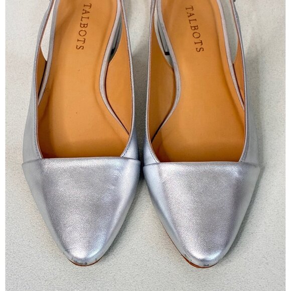 Talbots Edison Slingback Flats Womens 9AA. Silver Leather Upper Buckle Holiday - Picture 2 of 11
